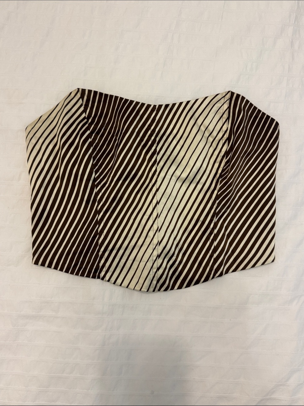 Reformation Maia Striped silk brown and ivory bustier top